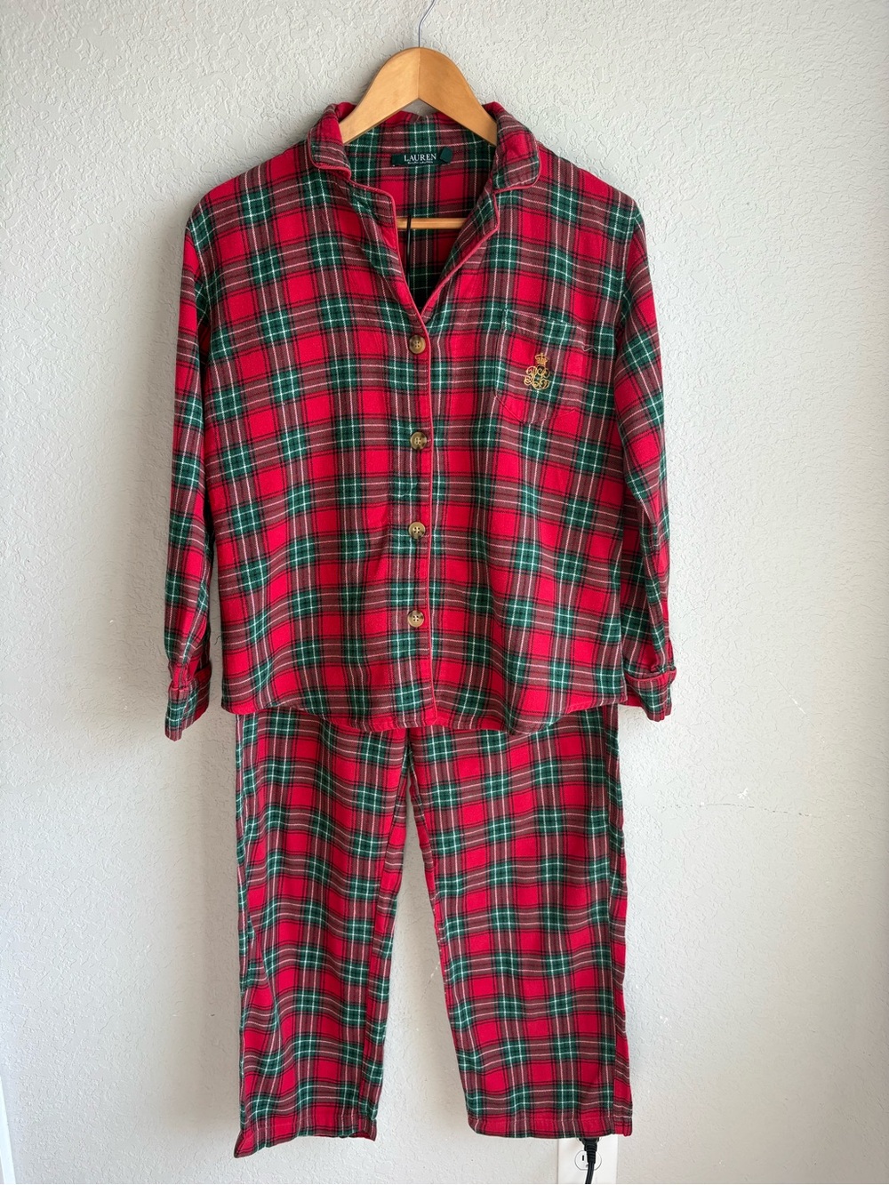 Ralph Lauren Tartan Plaid Flannel Pajama Set Red Green Holiday M